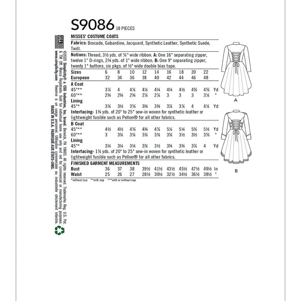 Simplicity 9086  19th Century Look Cosplay Dress Female Costume Adult SZ 14-22 - Picture 2 of 4